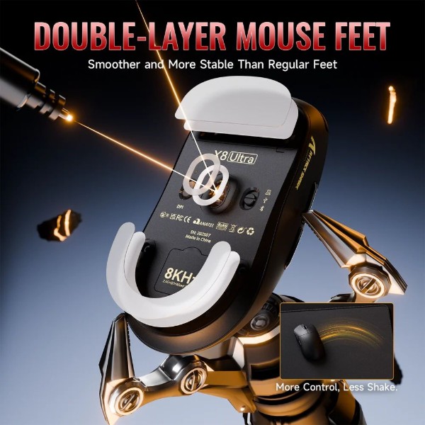 Фото - Мышь беспроводная игровая Attack Shark X8 ULTRA, Wireless/Bluetooth, 42000dpi. (PAW3950MAX), 6кн., Black (X8ULTRAB_AS)