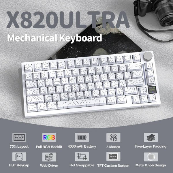 Фото - Клавиатура беспроводная игровая Attack Shark X820 Ultra 81кл. RGB, Wireless, Gift Axis White (X820ULTRAGA_AS)