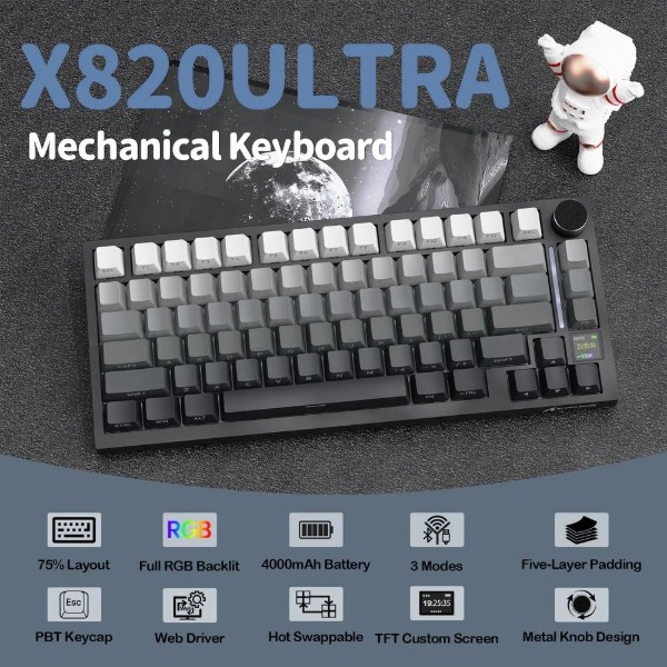 Фото - Клавиатура беспроводная игровая Attack Shark X820 Ultra 81кл. RGB, Wireless, Shark Axis, Moonlight (X820ULTRASA_AS)