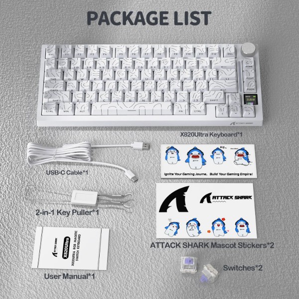 Фото - Клавиатура беспроводная игровая Attack Shark X820 Ultra 81кл. RGB, Wireless, Gift Axis White (X820ULTRAGA_AS)