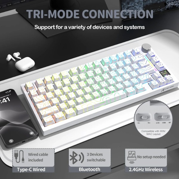 Фото - Клавиатура беспроводная игровая Attack Shark X820 Ultra 81кл. RGB, Wireless, Gift Axis White (X820ULTRAGA_AS)