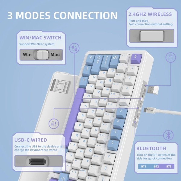 Фото - Клавіатура бездротова ігрова Attack Shark X85 82кл.RGB,Wireless,White Jade,Starlight White (AS-6972792470320-WP-UA)