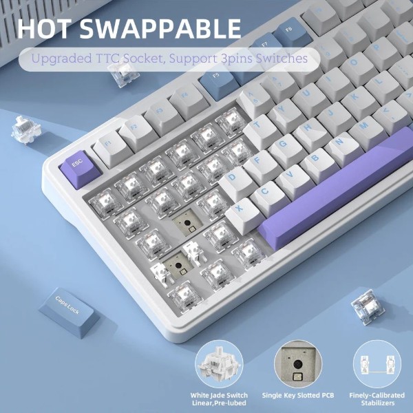 Фото - Клавіатура бездротова ігрова Attack Shark X85 82кл.RGB,Wireless,White Jade,Starlight White (AS-6972792470320-WP-UA)