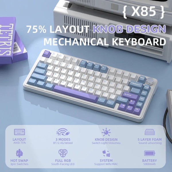 Фото - Клавіатура бездротова ігрова Attack Shark X85 82кл.RGB,Wireless,White Jade,Starlight White (AS-6972792470320-WP-UA)