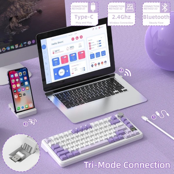 Фото - Клавиатура беспроводная игровая Attack Shark X85PRO 82кл. RGB, Wireless, Lavender (AS-6972792471105-L)