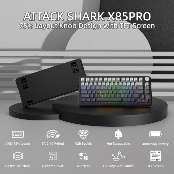 Фото - Клавіатура бездротова ігрова Attack Shark X85PRO 82кл. RGB, Wireless, Moonlit Night (X85PROMN_AS)