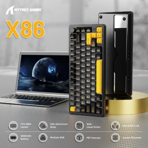 Фото - Клавіатура бездротова ігрова Attack Shark X86 82кл. RGB Wireless Matcha Switch Star Black (X86SB_AS)