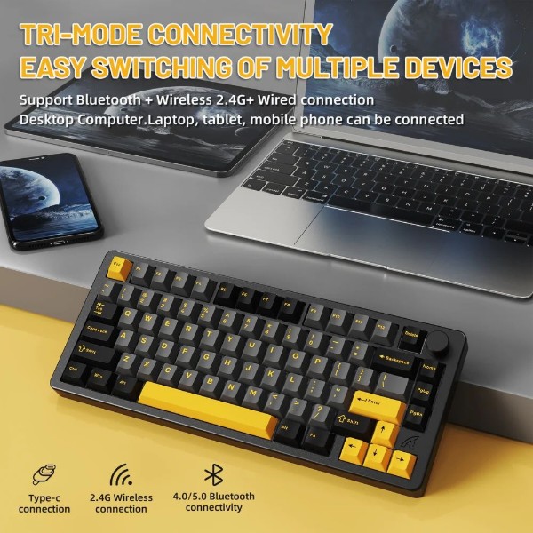 Фото - Клавіатура бездротова ігрова Attack Shark X86 82кл. RGB Wireless Matcha Switch Star Black (X86SB_AS)