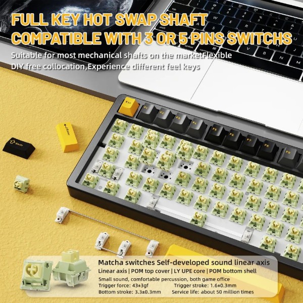 Фото - Клавіатура бездротова ігрова Attack Shark X86 82кл. RGB Wireless Matcha Switch Star Black (X86SB_AS)