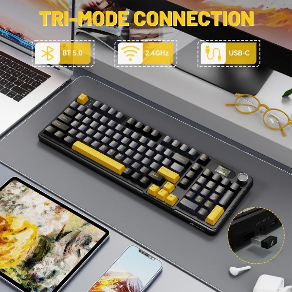Фото - Клавіатура бездротова ігрова Attack Shark X98 Pro 99кл. RGB, Wireless, TFT disp., Star Black (AS-6972792470498-SB-UA)