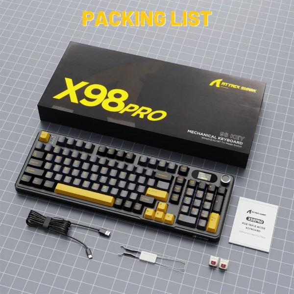 Фото - Клавіатура бездротова ігрова Attack Shark X98 Pro 99кл. RGB, Wireless, TFT disp., Star Black (AS-6972792470498-SB-UA)