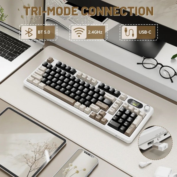 Фото - Клавиатура беспроводная игровая Attack Shark X98 Pro 99кл. RGB, Wireless, TFT disp., Cheese white (AS-6972792470559-CW-UA)