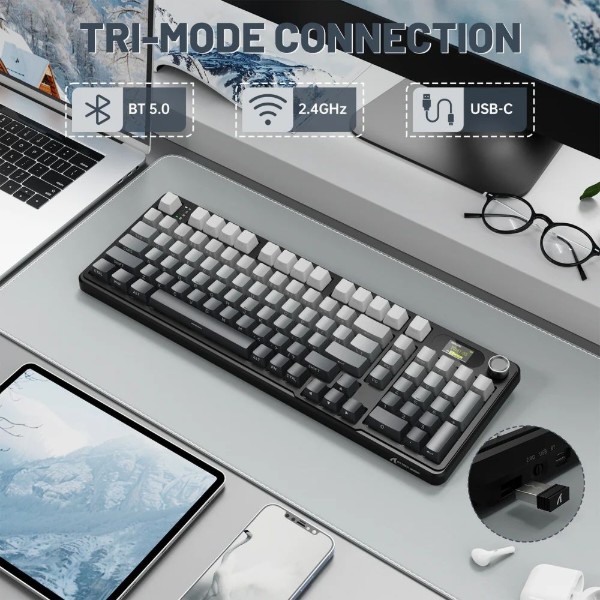 Фото - Клавіатура бездротова ігрова Attack Shark X98 Pro 99кл. RGB, Wireless, TFT disp., Moonlit Night (X98PROMN_AS)