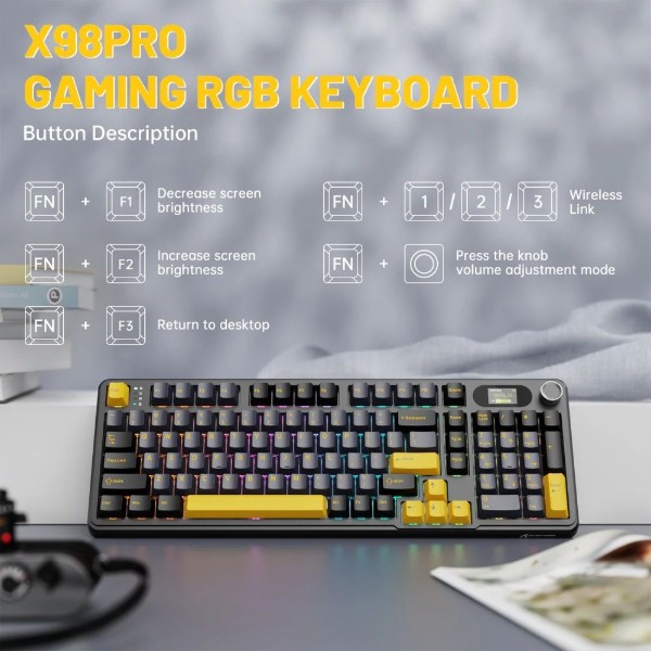 Фото - Клавіатура бездротова ігрова Attack Shark X98 Pro 99кл. RGB, Wireless, TFT disp., Star Black (AS-6972792470498-SB-UA)