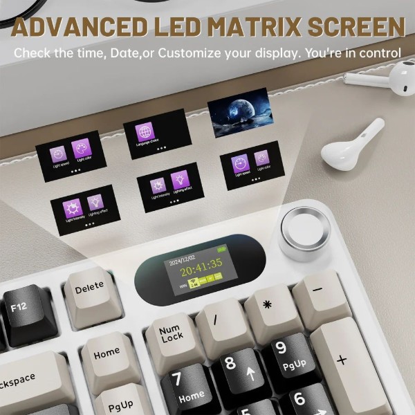 Фото - Клавиатура беспроводная игровая Attack Shark X98 Pro 99кл. RGB, Wireless, TFT disp., Cheese white (AS-6972792470559-CW-UA)