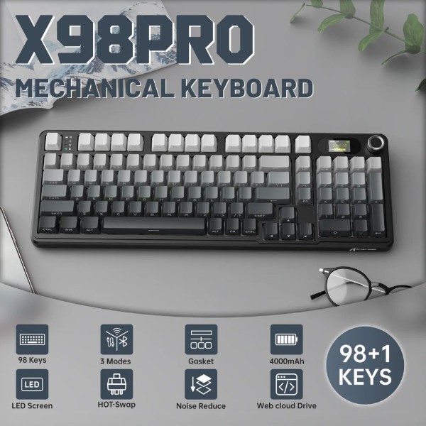 Фото - Клавіатура бездротова ігрова Attack Shark X98 Pro 99кл. RGB, Wireless, TFT disp., Moonlit Night (X98PROMN_AS)