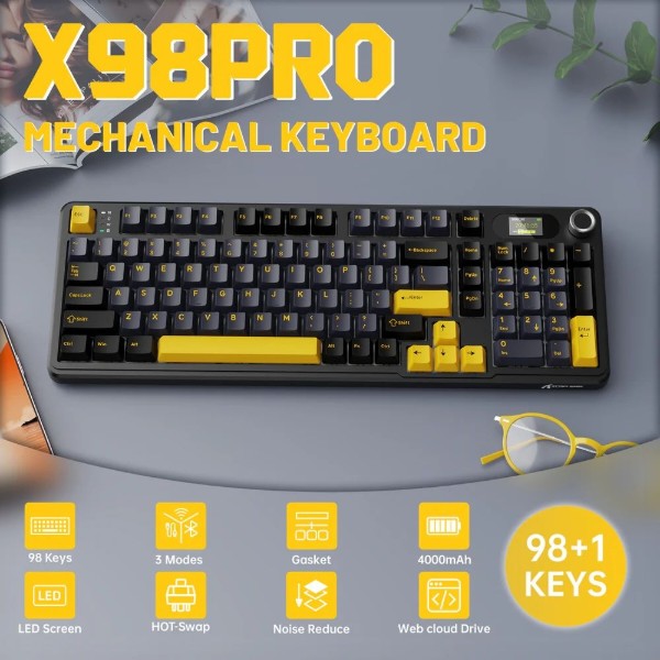 Фото - Клавіатура бездротова ігрова Attack Shark X98 Pro 99кл. RGB, Wireless, TFT disp., Star Black (AS-6972792470498-SB-UA)