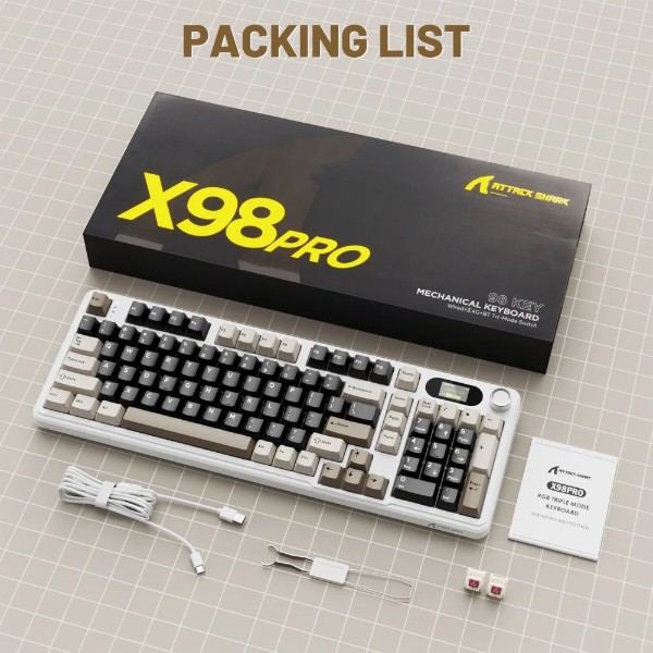 Фото - Клавиатура беспроводная игровая Attack Shark X98 Pro 99кл. RGB, Wireless, TFT disp., Cheese white (AS-6972792470559-CW-UA)