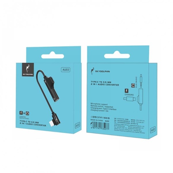 Фото - Переходник аудио SkyDolphin AU03 USB Type-C - USB Type-C+3.5 мм (M/F) Black (ADPT-00027)