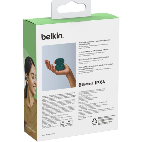 Фото - Наушники вкладыши беспроводные TWS Belkin Soundform Bolt True Wireless Turquoise (AUC009BTTE)
