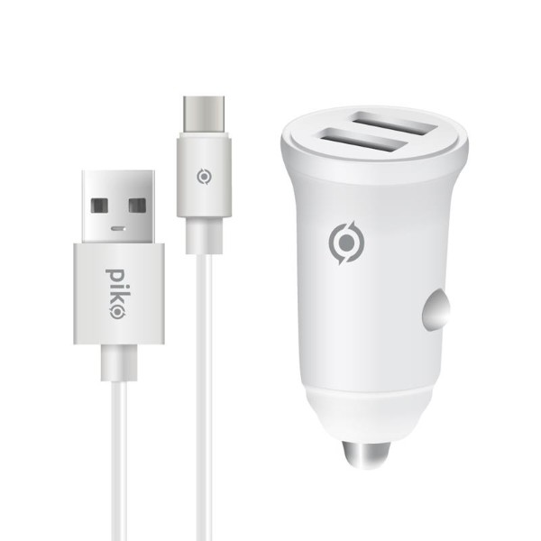 Фото - Автомобільний зарядний пристрій Piko CC-312 (2USB, 3.1A) White + кабель Type-C (1283126538803)