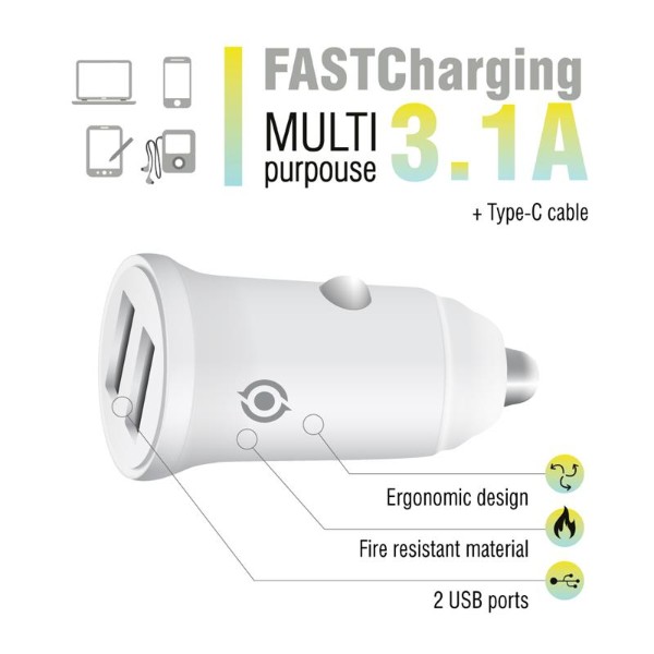 Фото - Автомобільний зарядний пристрій Piko CC-312 (2USB, 3.1A) White + кабель Type-C (1283126538803)