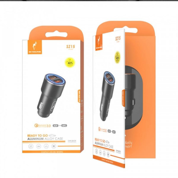 Фото - Автомобільний зарядний пристрій SkyDolphin SZ15 Aluminium QC3.0 (2USB, 2.4A) Black (AZP-000087)