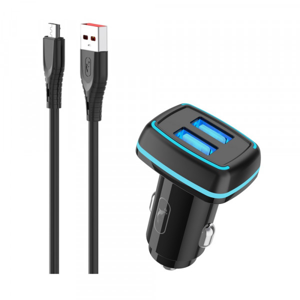 Фото - Автомобільний зарядний пристрій SkyDolphin SZ18V (2USB, 3.4A) Black + кабель microUSB (AZP-000101)
