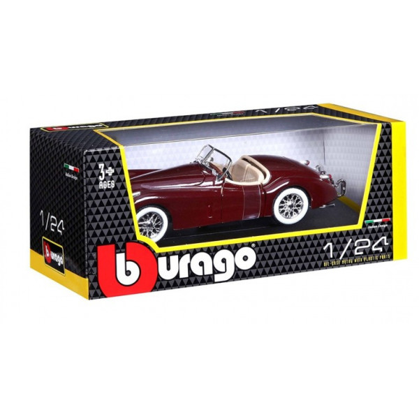 Фото - Коллекционная машинка 1:24 Bburago Jaguar XK 120 (1951) (ассорти вишневый, серебристый, темно-зеленый, 1:24) (18-22018)