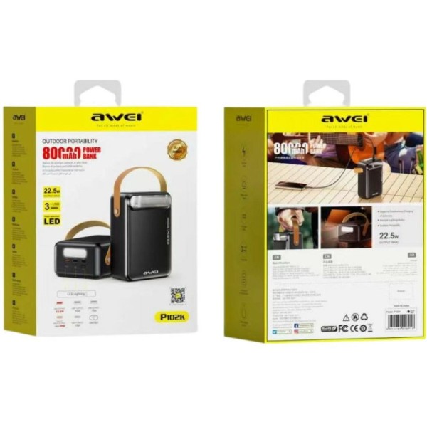 Фото - Батарея мобильная Awei P102K 80000mAh 22,5W PD 2xUSB-C 3xUSB-A black Black (6954284026918)