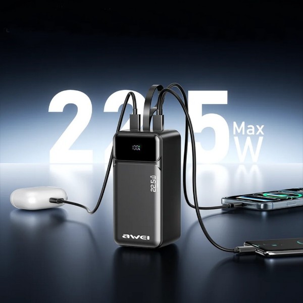 Фото - Батарея мобильная Awei PA-106 50000mAh 22,5W PD 3xUSB-C Black (6954284029537)
