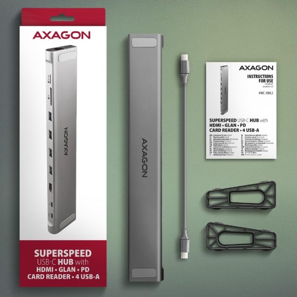 Фото - Хаб USB AXAGON HMC-10HLS USB-C 9в1 Silver (HMC-10HLS)