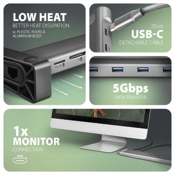 Фото - Хаб USB AXAGON HMC-10HLS USB-C 9в1 Silver (HMC-10HLS)