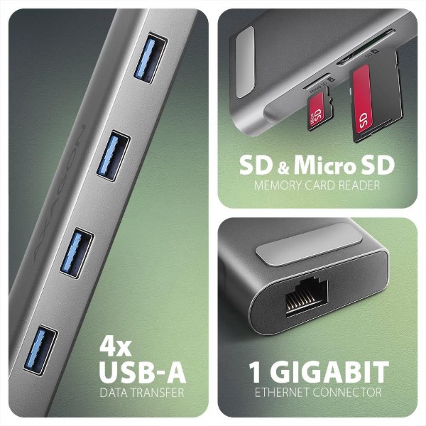 Фото - Хаб USB AXAGON HMC-10HLS USB-C 9в1 Silver (HMC-10HLS)