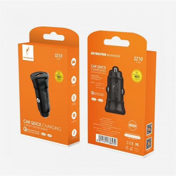 Фото - Автомобільний зарядний пристрій SkyDolphin SZ10 QC3.0 (1USB, 3.1A) Black (AZP-000086)