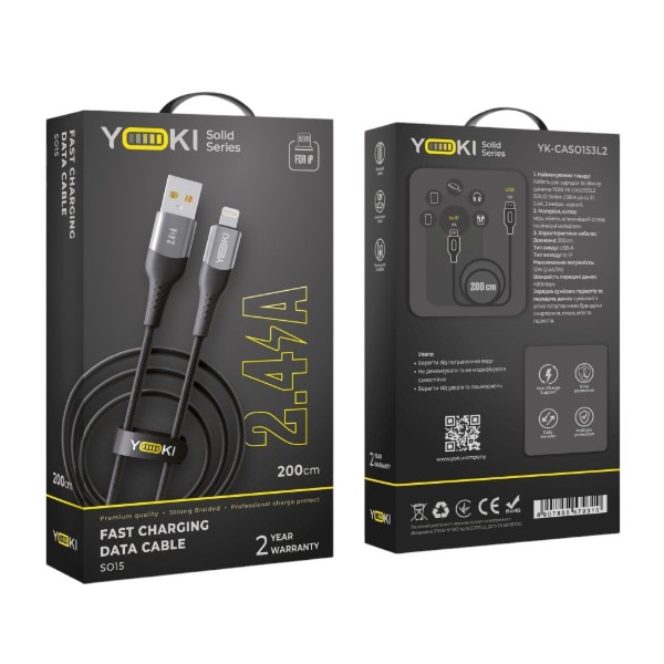 Фото - Кабель YOKI SOLID Lightning 2.4A 2m Black (YK-SO15)
