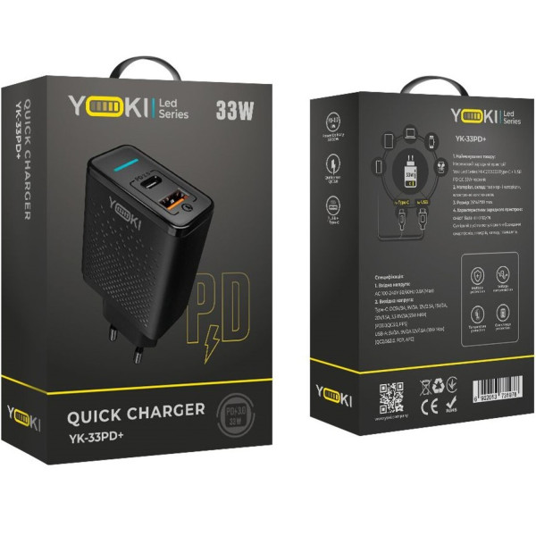 Фото - Мережевий зарядний пристрій YOKI Led Series QC 33W Black (YK-33PD)