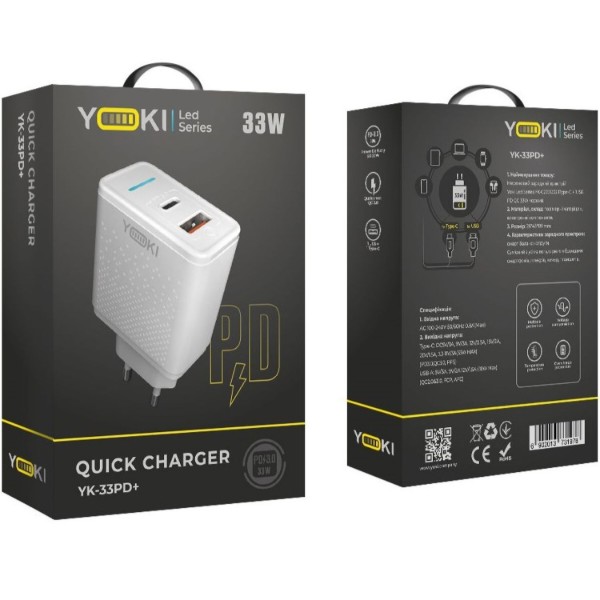 Фото - Мережевий зарядний пристрій YOKI Led Series 33W White (YK-33PD+QC)