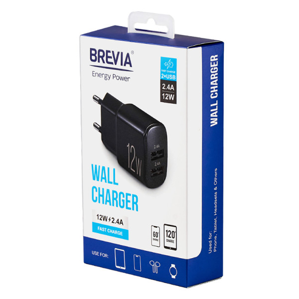 Фото - Мережевий зарядний пристрій Brevia ePower 12W 2xUSB-A (45012DUB)
