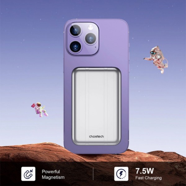 Фото - Батарея мобільна Choetech Magnetic Wireless 5000mAh 10W Silver (6932112104779)