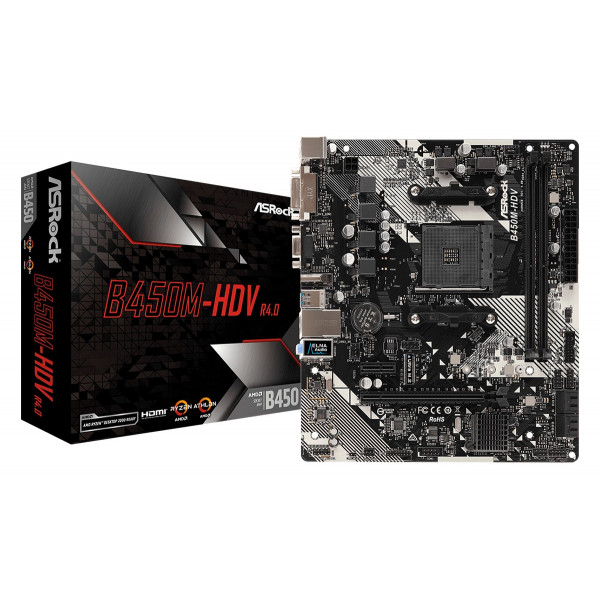 Фото - Материнська плата ASRock AMD AM4 B450 2DDR4 M.2 HDMI/DVI/VGA mATX (B450M-HDV R4.0)