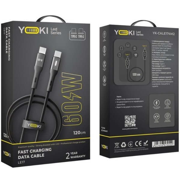 Фото - Кабель YOKI LED Type-C to Type-C 60W 1.2m Black (YK-LE17)