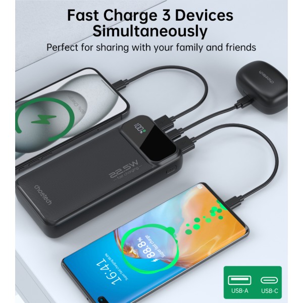 Фото - Батарея мобильная Choetech B729 20000mAh PD 22.5W Black (B729-BK)