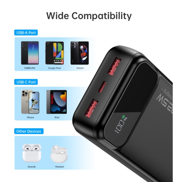 Фото - Батарея мобильная Choetech B729 20000mAh PD 22.5W Black (B729-BK)
