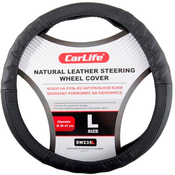 Фото - Чехол на руль CarLife кожаный черный (SW235L)