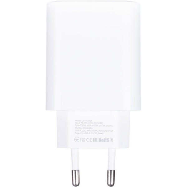 Фото - Мережевий зарядний пристрій Gelius Stratus GP-HC068 45W (1Type-C + 1USB-A) +One Type-C to Type-C White (00000102183)