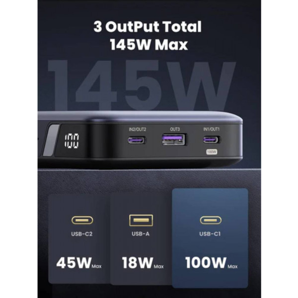 Фото - Батарея мобільна UGREEN 145W USB-C laptop/phone 25000mAh (PB205/90597A)