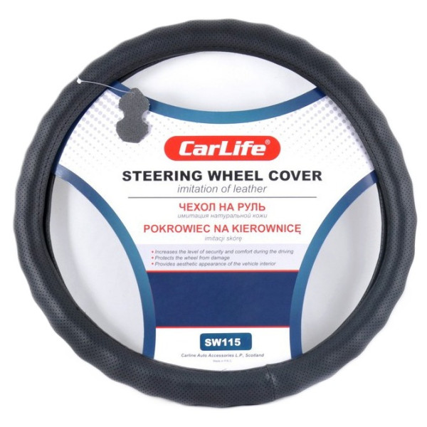 Фото - Чехол на руль CarLife из искусственной кожи черный (SW115S)