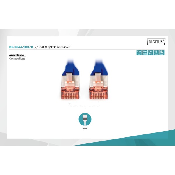 Фото - Кабель патч-корд Digitus CAT 6 S-FTP 10 м Blue (DK-1644-100/B)