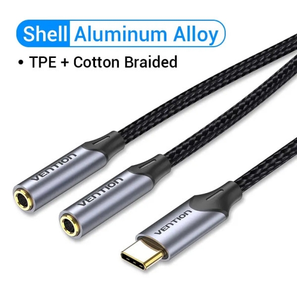 Фото - Кабель 3.5 мм -3.5 мм Vention Audio 2x3.5 mm F - USB Type-C M 0.3 m Black (BGPHY)